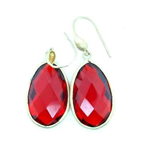 RL Teardrop Shaped Red Stone Earrings - Picture 1 of 5